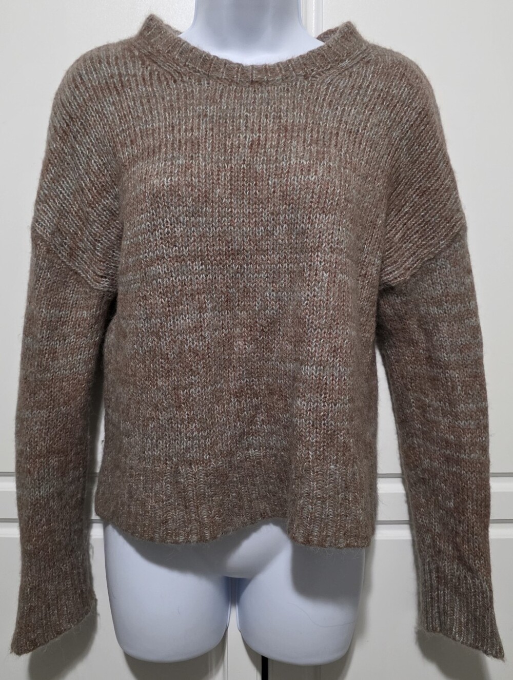 Rachel Zoe Womens Brown Biege Marled Knit Alpaca Wool Blend Fuzzy Cozy Sweater